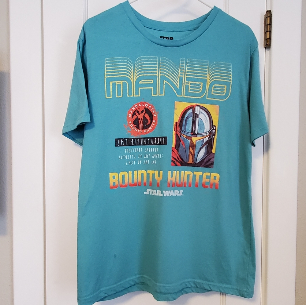 STAR WARS Mando Bounty Hunter blue graphic t-shirt Large
